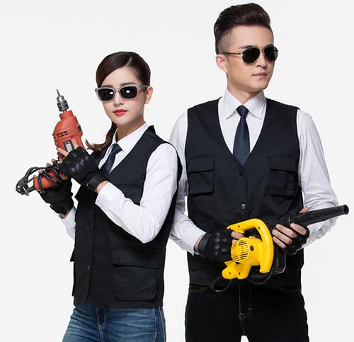 藏藍(lán)色帶扣子款工裝馬甲訂做款式圖