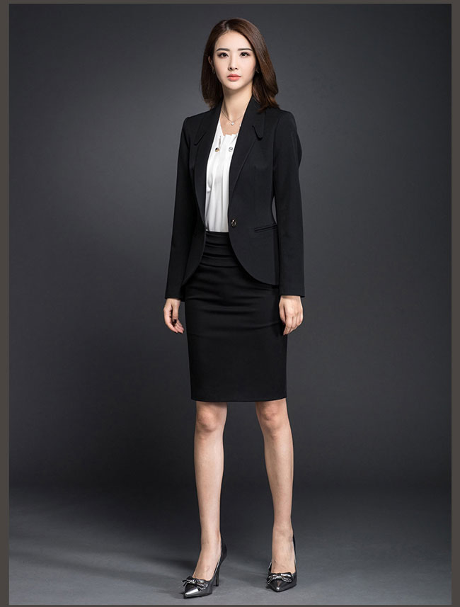 韓版女職業西裝工作服訂做配裙子款式效果展示圖
