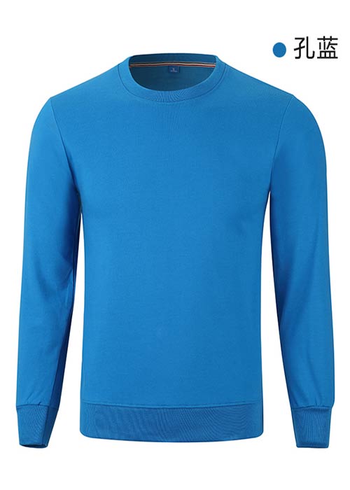 孔藍(lán)色長袖圓領(lǐng)衛(wèi)衣定做
