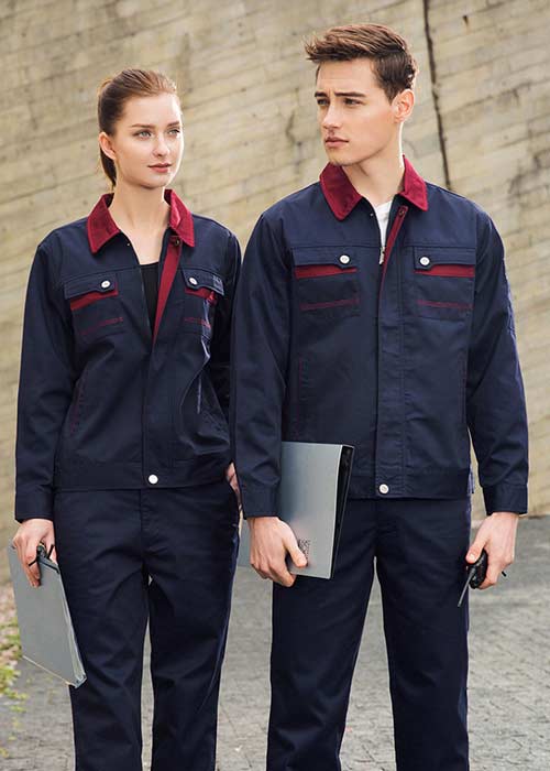 深藍(lán)色長袖工作服定做現(xiàn)貨批發(fā)