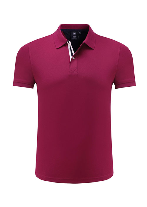 純色絲光棉短袖翻領工作服T恤衫訂做之酒紅色款式圖